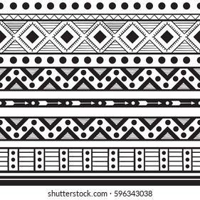 Hand drawn vector boho seamless pattern. Ethnic geometric pattern in black color. Illustration for tribal design, invitation, web, textile, wallpaper