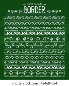Hand drawn vector border set and scribble design element on chalkboard