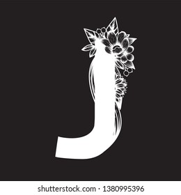 Hand drawn vector of Botanical capital letter with black and white flowers bouquet ,collection for wedding invites card, logo and other ideas.