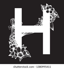 Hand drawn vector of Botanical capital letter with black and white flowers bouquet ,collection for wedding invites card, logo and other ideas.