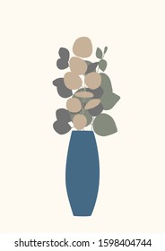 Hand drawn vector botanical illustration. Botany poster. Abstract bouquet in vase. Vintage style. Design floral elements. Vector illustration. Pastel color. Template for card, poster, home decor