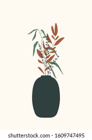 Hand drawn vector botanical illustration. Botany poster. Abstract bouquet in vase. Vintage style. Design floral elements. Vector illustration. Template for card, poster, flyer, home decor