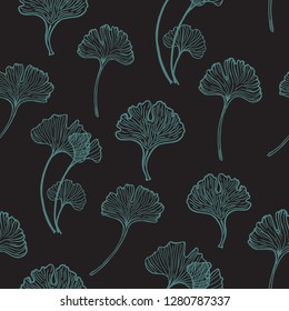 Hand drawn vector botanical pattern. Nature illustration with ginkgo tree leaves.