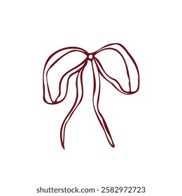 Hand drawn vector bow. Minimalist red outline linear trendy sketch style. illustration for fashion, packaging, digital prints, invitation, scrapbooking, logo