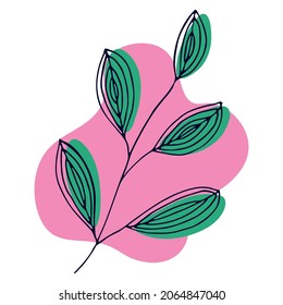 Handgezeichneter Vektorzweig. Farbige Kräuterdoodle einzeln auf weißem Hintergrund. Botanische Illustration für Karte, Druck, Web, Design, Dekoration, Logo.