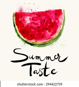 Hand drawn vector bright watermelon in watercolor technique. 