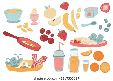 Hand drawn vector brunch and breakfast icons set