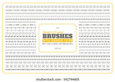 Hand drawn vector brushes with corner tiles. Set includes twenty-two brushes.
