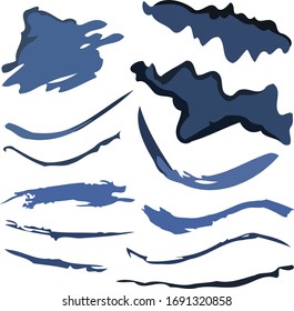 Hand drawn vector brushes and textures. Grunge paint stain brush stroke dabs set. Vector graphic ink art hand drawn elements. Chalk strokes, dabs of paint, patterns, ink splatters.