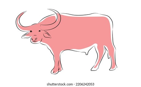  Hand drawn vector buffalo sketch illustration set. Isolated on white background.vector isolated buffalo with black and pink color design illustration