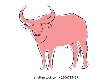  Hand drawn vector buffalo sketch illustration set. Isolated on white background.vector isolated buffalo with black and pink color design illustration