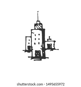 Hand Drawn Vector building icons isolated on white background. symbols