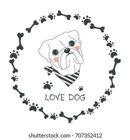 Hand drawn vector bulldog cute cartoon design, dog vector illustration,