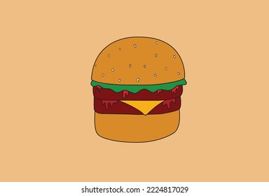 Handgezeichnete Vektorburgergrafik mit Käse, Sauce und Gemüse