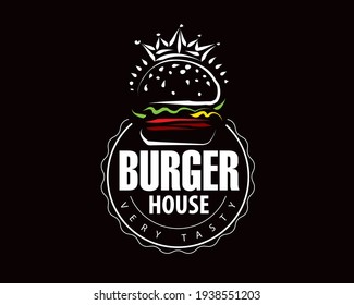 Hand drawn vector burger logo on black background
