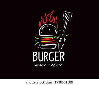 handgezeichnet, Vektorburgerlogo auf schwarzem Hintergrund