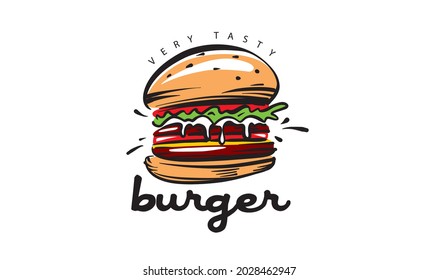 Hand drawn vector burger logo on white background