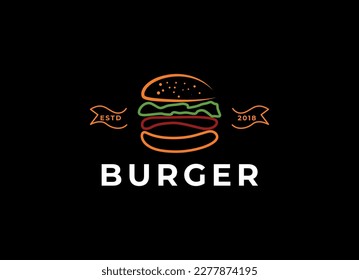 Hand drawn vector burger logo on black background