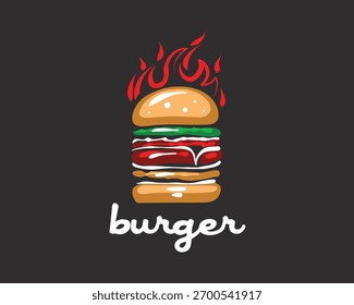 Hand drawn vector burger logo on black background