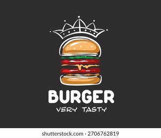 Logotipo de hamburguesa de Vector dibujado a mano sobre fondo negro