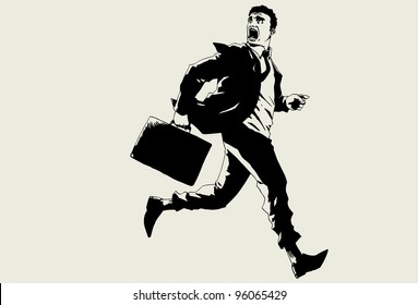 Hand drawn vector business man running.