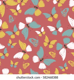 hand drawn vector butterflies seamless pattern/can be used for kid's or baby's shirt design/ fashion print design/ fashion graphic/ t-shirt/ kids wear