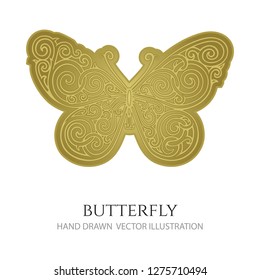 Hand drawn vector butterfly illustration. Butterfly with floral ornaments.