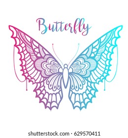 Hand drawn vector butterfly illustration. Decorative abstract doodle design element