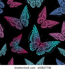 Hand drawn vector butterfly seamless pattern. Decorative abstract doodle design element