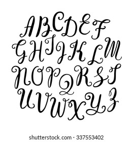 Hand drawn vector calligraphic English alphabet written with brush pen. White background