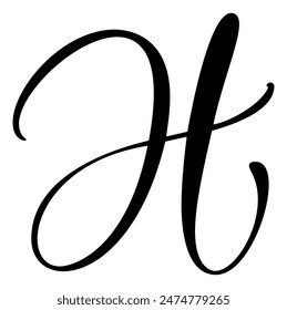 Hand drawn vector calligraphy capital letter H drop cap. Script font logo. Handwritten brush style flourish