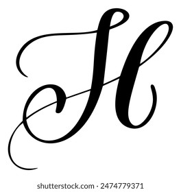 Vector dibujado a mano caligrafía letra mayúscula H. Script fuente logo. Estilo de pincel escrito a mano florece