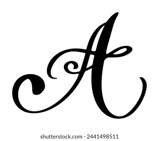 Hand drawn vector calligraphy letter A. Script font. Handwritten brush style flourish