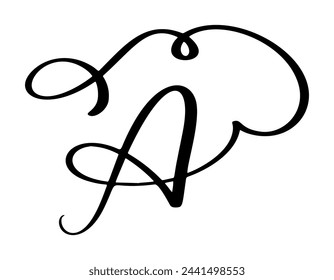 Hand drawn vector calligraphy letter A. Script font. Handwritten brush style flourish