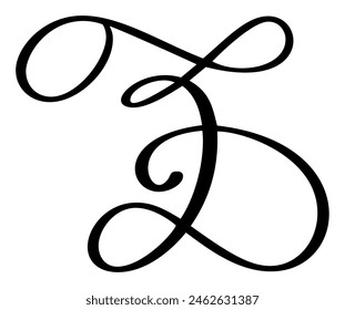 Hand drawn vector calligraphy letter D. Script font logo. Handwritten brush style flourish