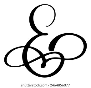 Hand drawn vector calligraphy letter E. Script font logo. Handwritten brush style flourish