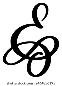 Handgezeichnete Vektorgrafik Kalligraphie Buchstabe E. Script Schriftlogo. Handgeschriebener Pinselstil gedeihen