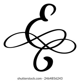 Hand drawn vector calligraphy letter E. Script font logo. Handwritten brush style flourish