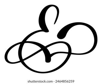 Hand drawn vector calligraphy letter E. Script font logo. Handwritten brush style flourish