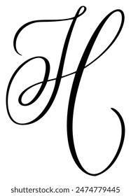 Hand drawn vector calligraphy letter H. Script font logo. Handwritten brush style flourish