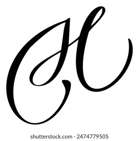 Hand drawn vector calligraphy letter H. Script font logo initials. Handwritten brush style flourish