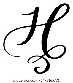 Hand drawn vector calligraphy letter H. Script font logo. Handwritten brush style flourish