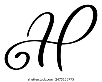 Vector dibujado a mano letra caligráfica H. Script fuente logo. Estilo de pincel escrito a mano florece