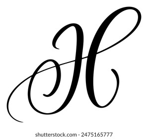 Vector dibujado a mano letra caligráfica H. Script fuente logo. Estilo de pincel escrito a mano florece