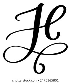 Handgezeichnete Vektorgrafik Kalligraphie Buchstabe H. Script Schriftlogo. Handgeschriebener Pinselstil gedeihen