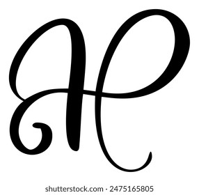 Vector dibujado a mano letra caligráfica H. Script fuente logo. Estilo de pincel escrito a mano florece