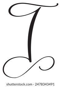 Letra caligráfica de Vector dibujada a mano mayúscula I. Leyenda con letras iniciales del logotipo. Estilo de pincel escrito a mano florece