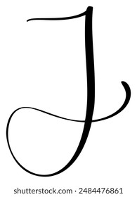 Hand drawn vector calligraphy letter capital J. Script font logo initials. Handwritten brush style flourish