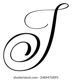 Hand drawn vector calligraphy letter capital J. Script font logo initials. Handwritten brush style flourish