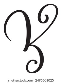 Hand drawn vector calligraphy letter K. Script capital font logo. Handwritten brush style flourish